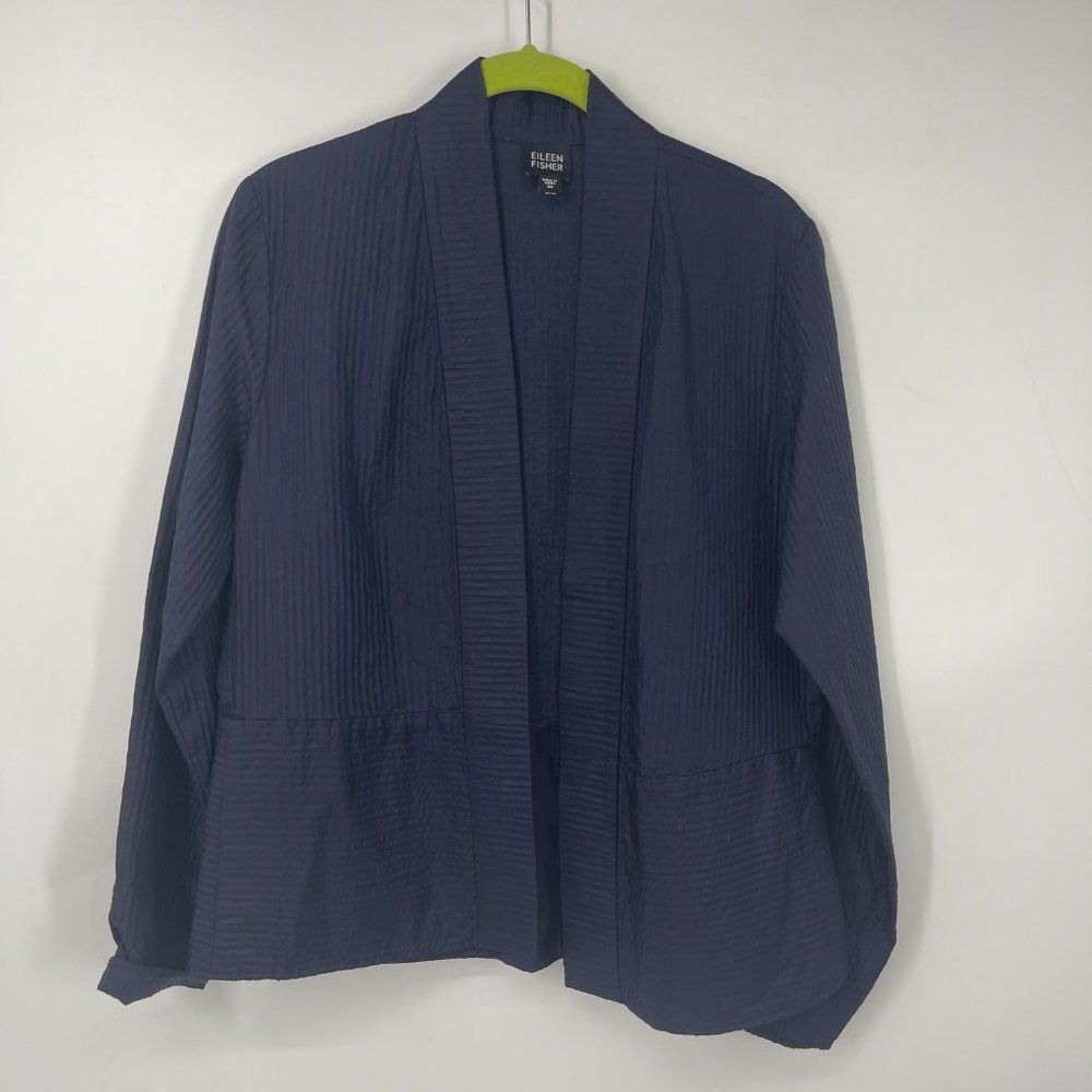 EILEEN FISHER Navy Blue Georgette Silk Jacket